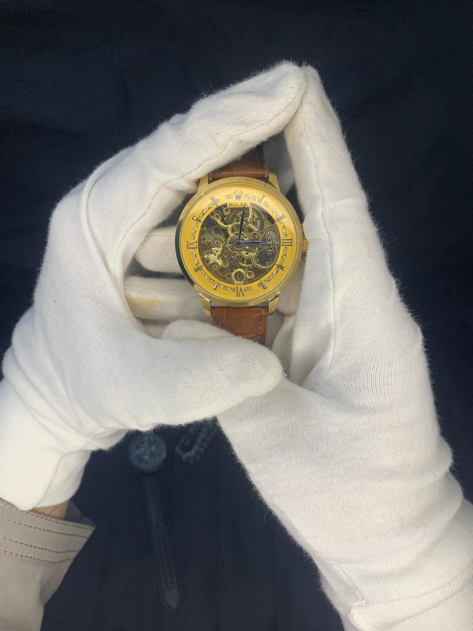 Rolex Automatic Skeleton Watch Leather Strap