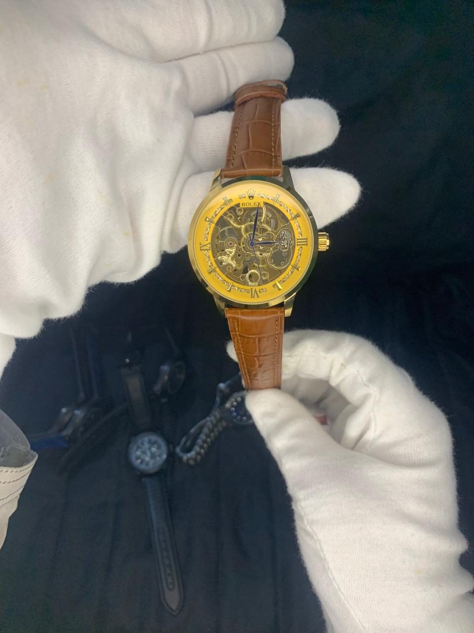 Rolex Automatic Skeleton Watch Leather Strap