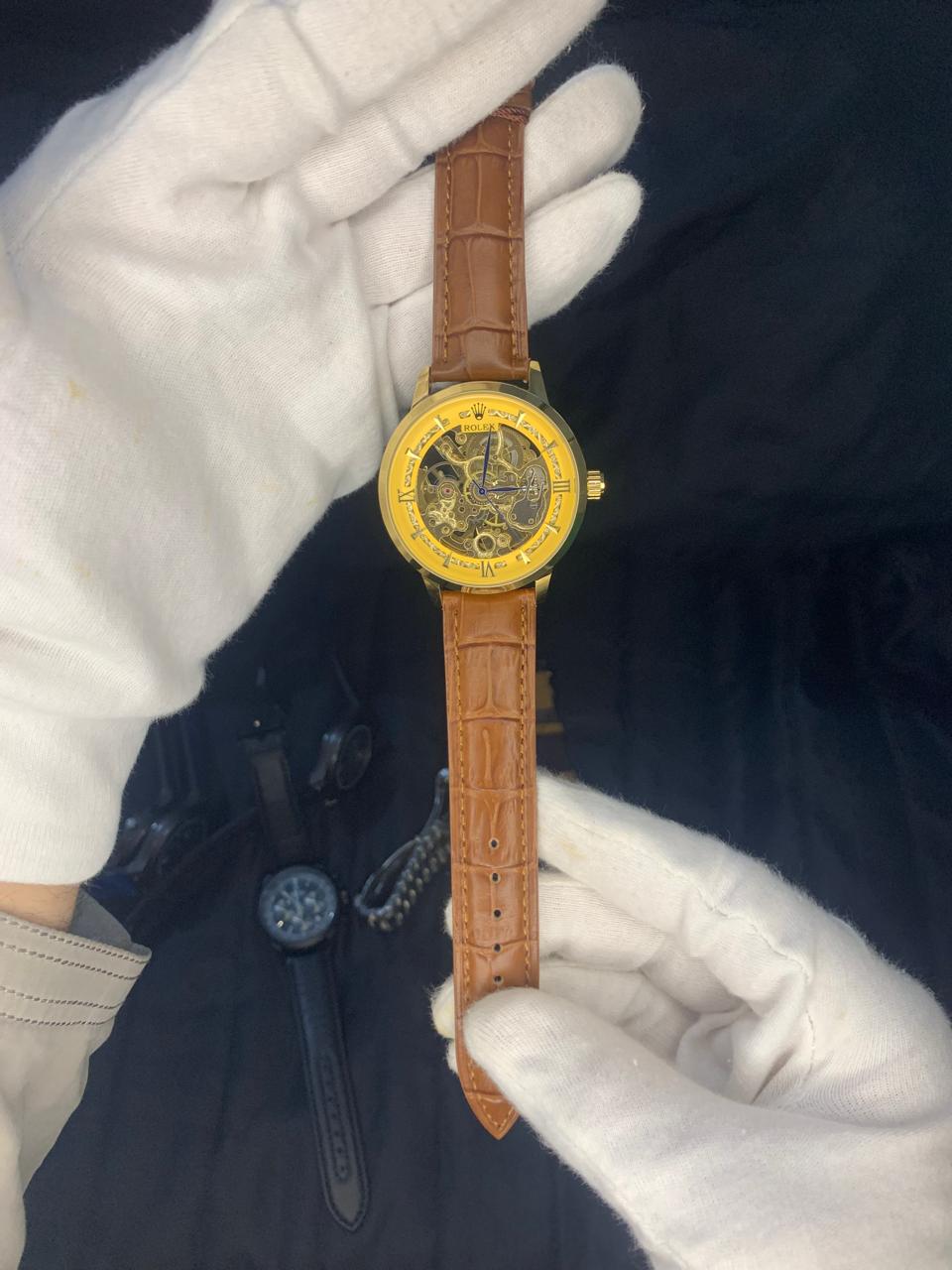 Rolex Automatic Skeleton Watch Leather Strap