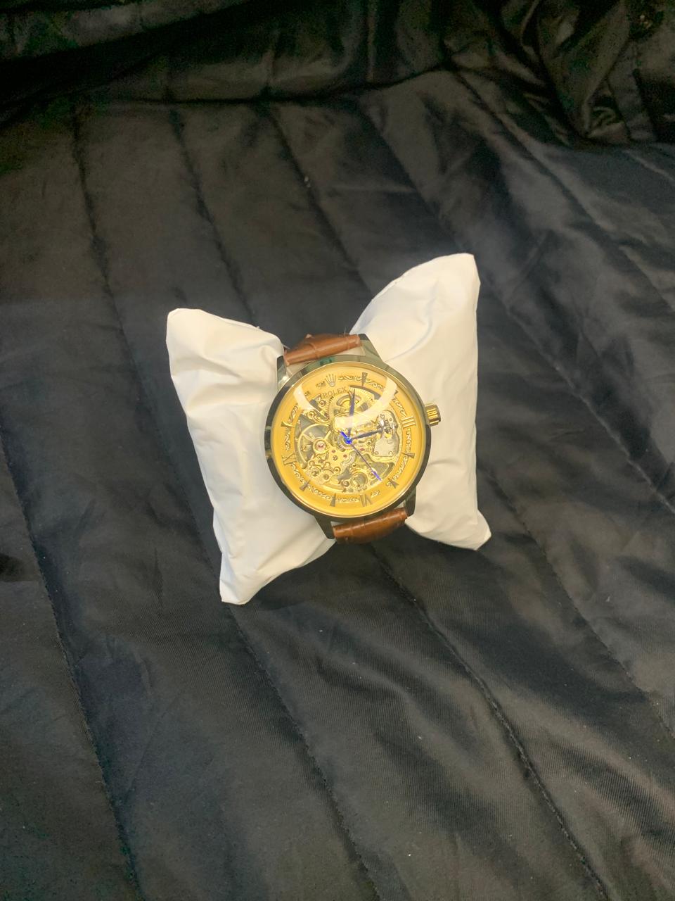 Rolex Automatic Skeleton Watch Leather Strap